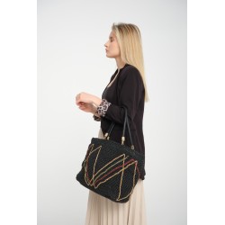 Hand-woven black hand-held tote bag