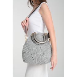 Hexagonal design grey crocheted bag
