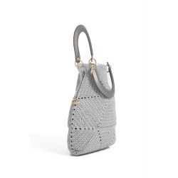 Hexagonal design grey crocheted bag