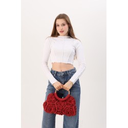 Handmade Crocheted Flower Red Handbag