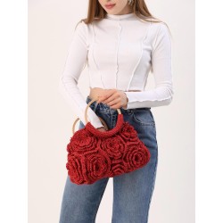 Handmade Crocheted Flower Red Handbag