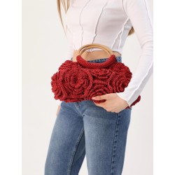 Handmade Crocheted Flower Red Handbag