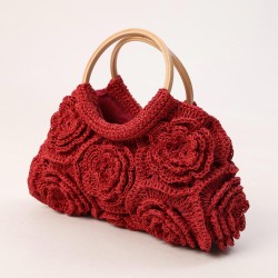 Handmade Crocheted Flower Red Handbag