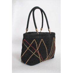 Hand-woven black hand-held tote bag