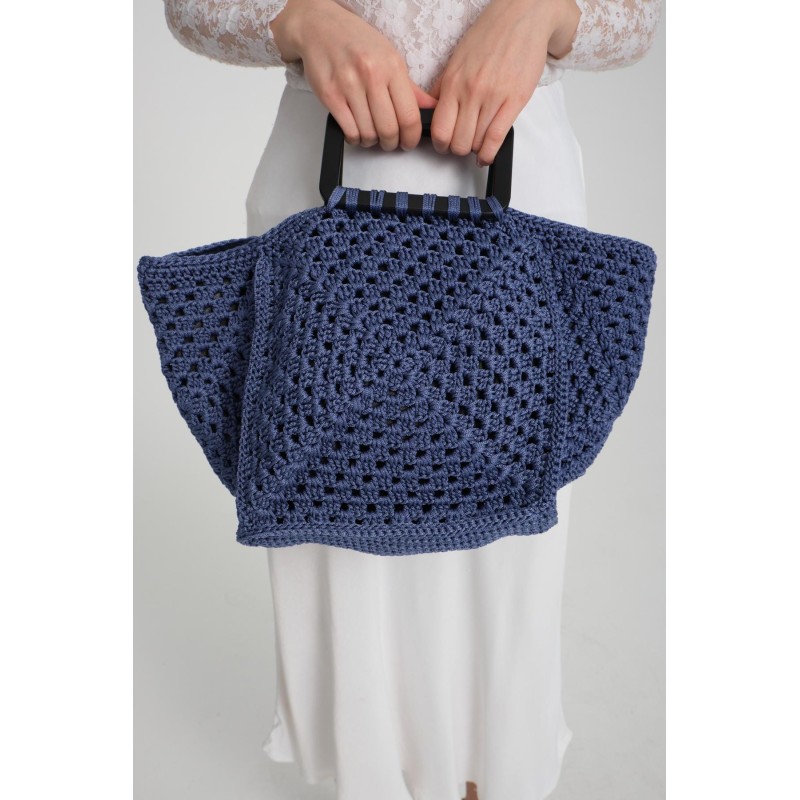 Navy Blue Crocheted Hollow Handbag