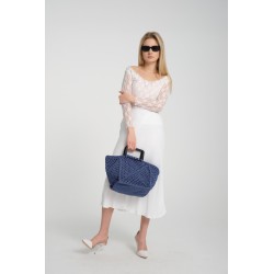 Navy Blue Crocheted Hollow Handbag