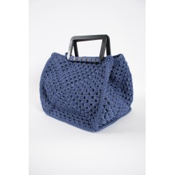 Navy Blue Crocheted Hollow Handbag