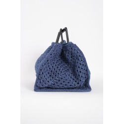 Navy Blue Crocheted Hollow Handbag