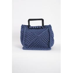 Navy Blue Crocheted Hollow Handbag
