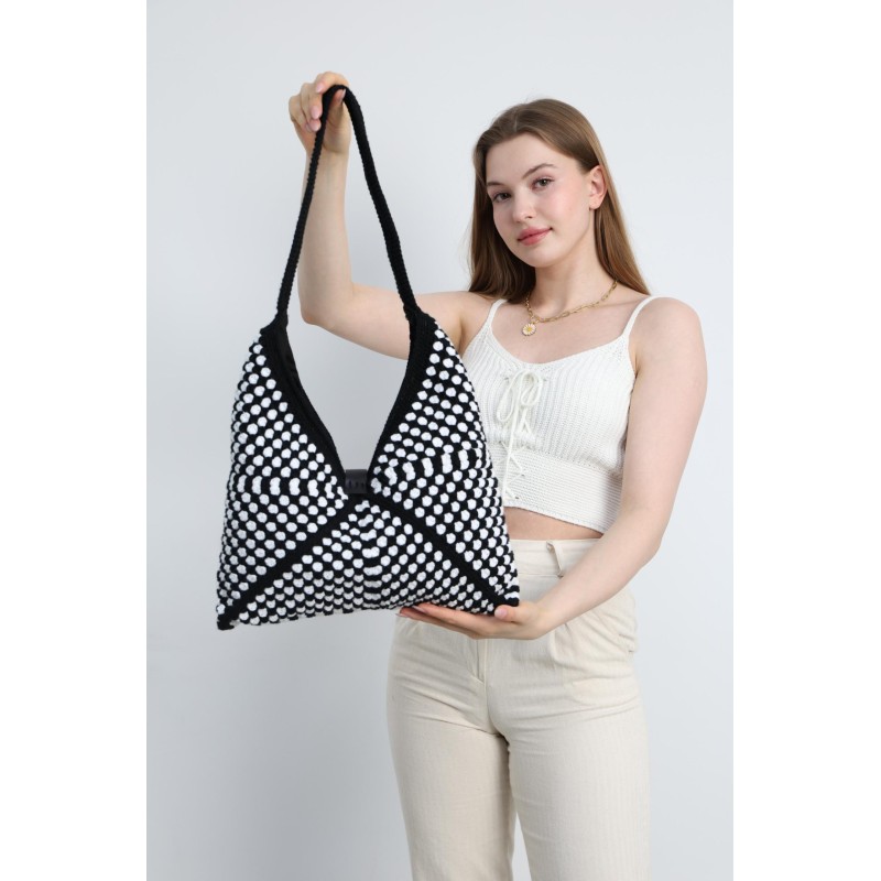 Hand-crocheted polka dot saddle bag