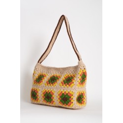 Hand-crocheted patchwork off-white shoulder bag