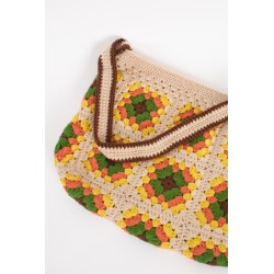 Hand-crocheted patchwork off-white shoulder bag