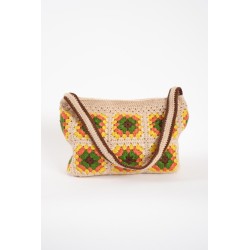 Hand-crocheted patchwork off-white shoulder bag