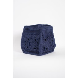 Navy blue hand-crocheted hollow handbag