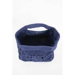 Navy blue hand-crocheted hollow handbag