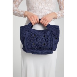 Navy blue hand-crocheted hollow handbag
