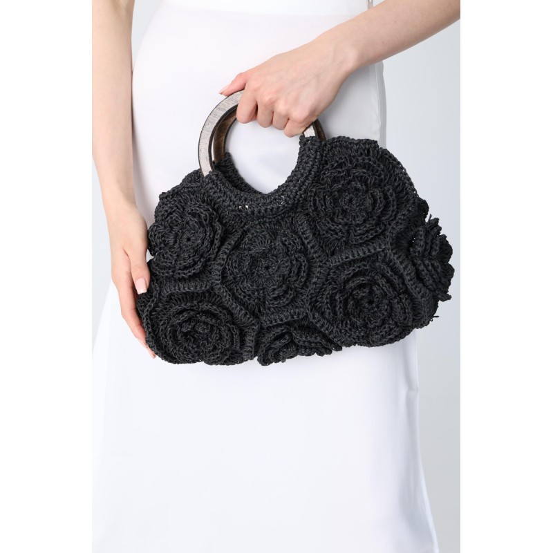 Dark grey crocheted flower handbag