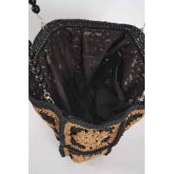 Brown and yellow crochet square patchwork bag