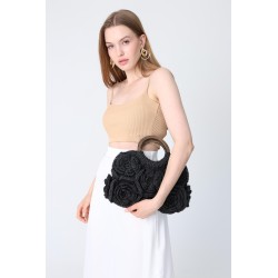 Dark grey crocheted flower handbag