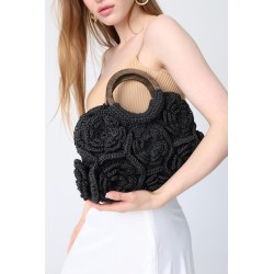 Dark grey crocheted flower handbag