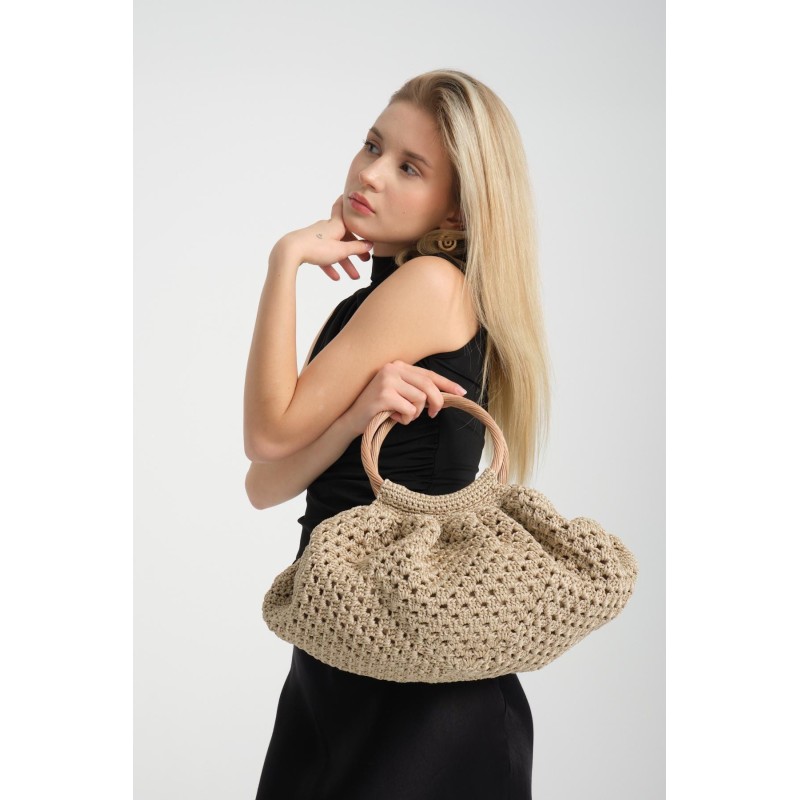 Beige Soft Tassel Braided Rope Crochet Bag
