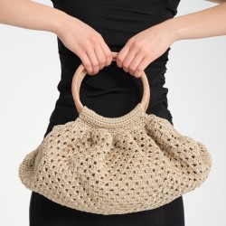 Beige Soft Tassel Braided Rope Crochet Bag
