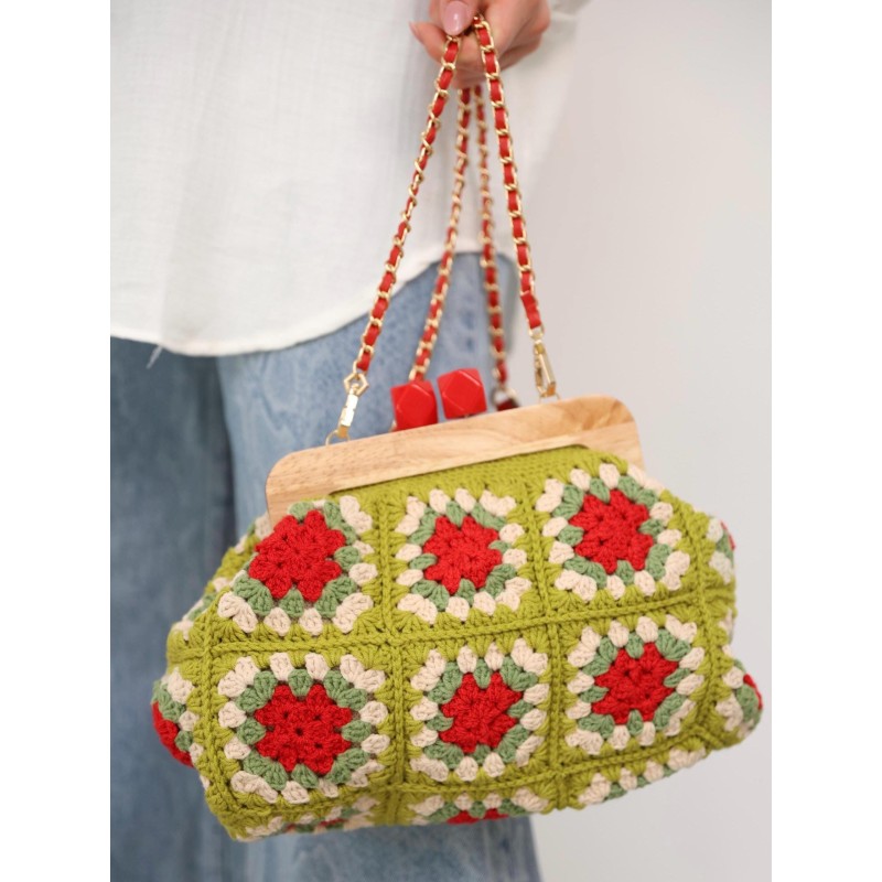 Red Chain Strap Crochet Shoulder Bag
