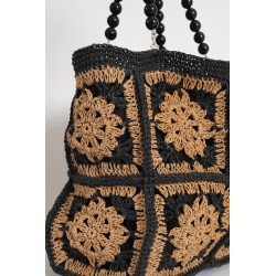 Brown and yellow crochet square patchwork bag