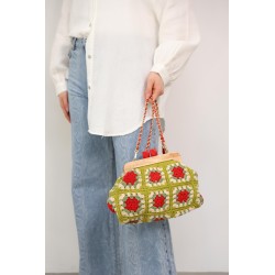 Red Chain Strap Crochet Shoulder Bag
