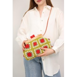 Red Chain Strap Crochet Shoulder Bag