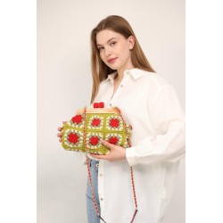Red Chain Strap Crochet Shoulder Bag