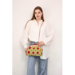 Red Chain Strap Crochet Shoulder Bag