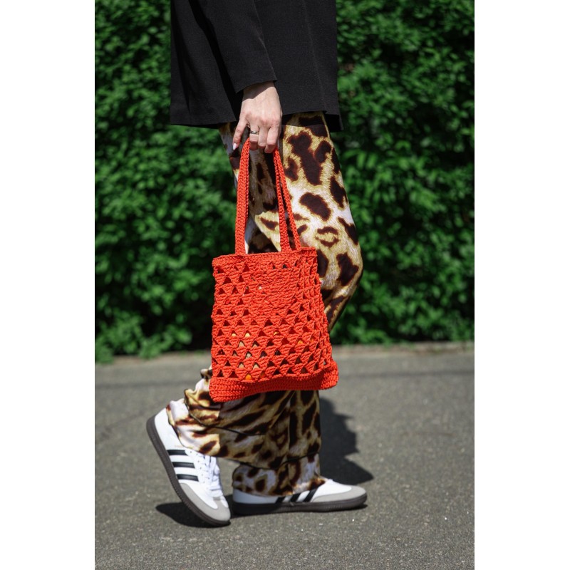 Orange Hand-Crocheted Hollow Tote Bag