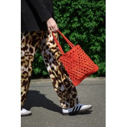 Orange Hand-Crocheted Hollow Tote Bag