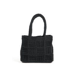 Black crochet handbag with square stitching
