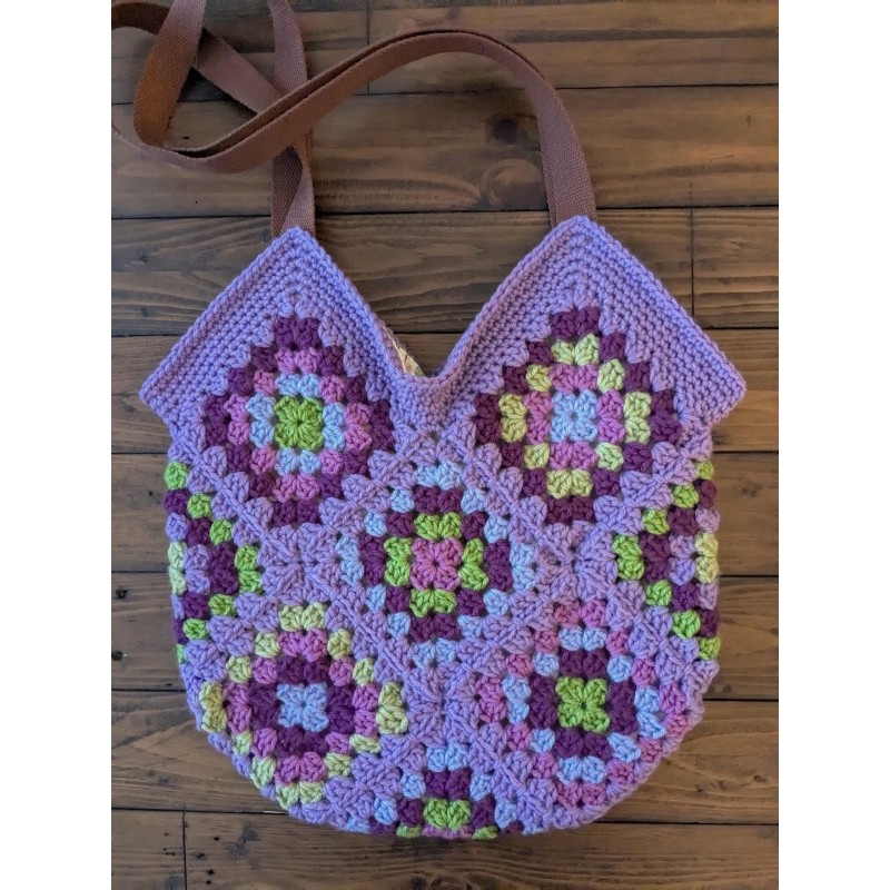 Purple Crochet Patchwork Tote Bag