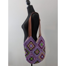 Purple Crochet Patchwork Tote Bag