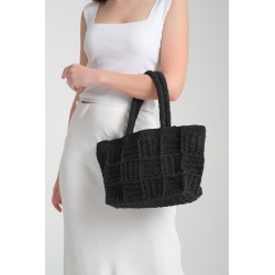 Black crochet handbag with square stitching