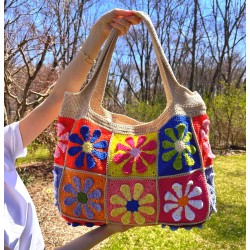Rainbow Daisy Checkered Bag