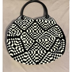 Black and White Crochet Leather Handle Tote