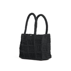 Black crochet handbag with square stitching