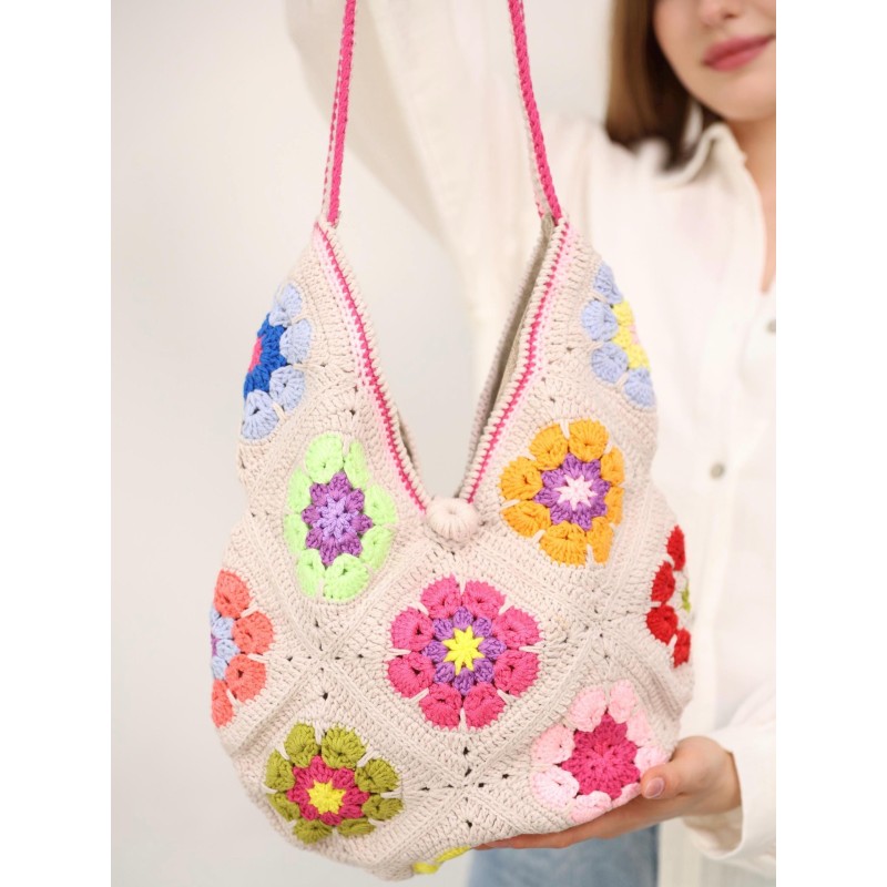 Hand-crocheted flower patchwork crossbody bag