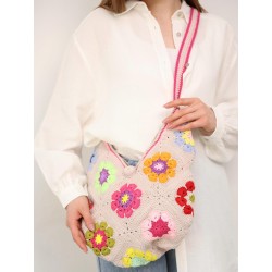 Hand-crocheted flower patchwork crossbody bag