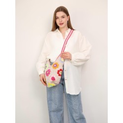 Hand-crocheted flower patchwork crossbody bag