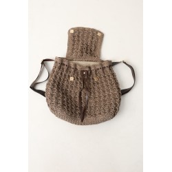 Hand-crocheted tan backpack