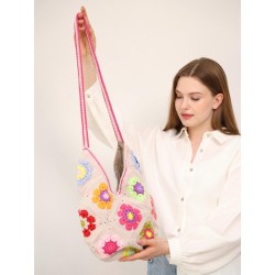 Hand-crocheted flower patchwork crossbody bag