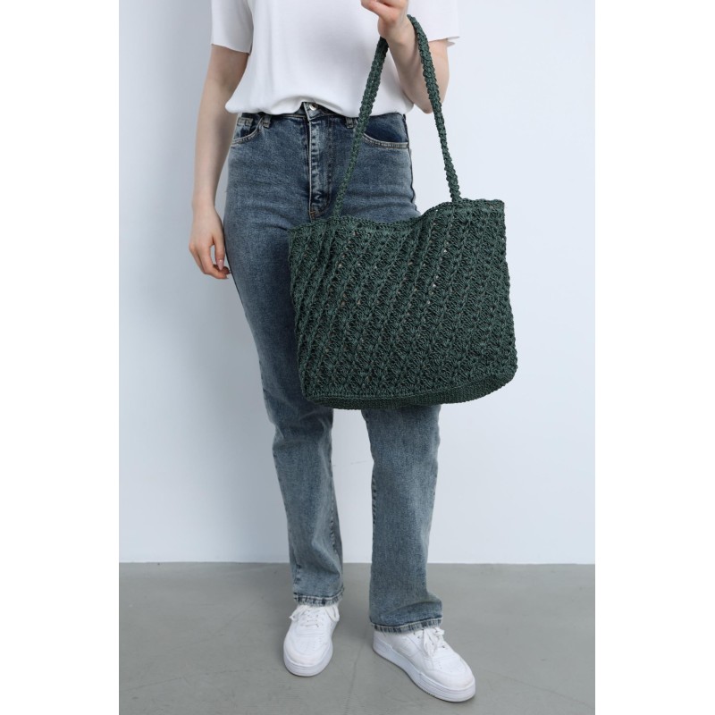 Dark Green Crocheted Tote Bag
