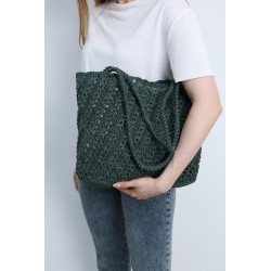 Dark Green Crocheted Tote Bag