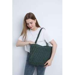 Dark Green Crocheted Tote Bag