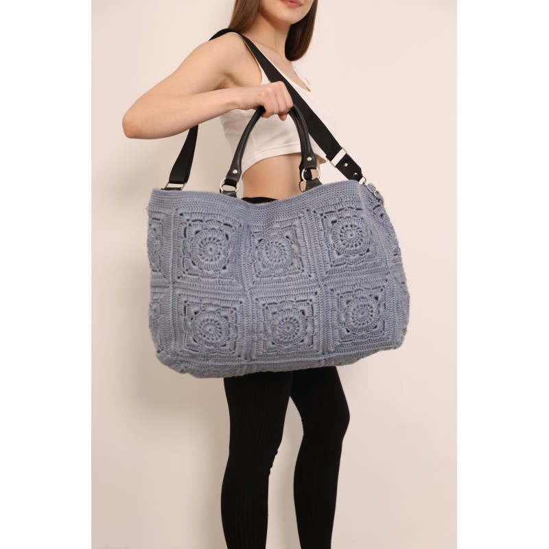 Light grey large capacity crochet handbag